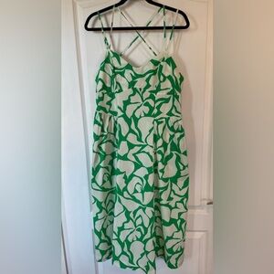 105. Green & Wht tropical cotton dress